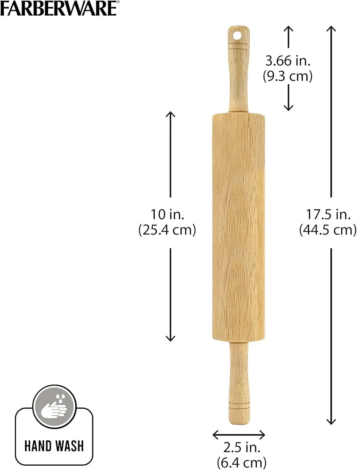 Classic Wood Rolling Pin, 18-Inch Hardwood Dough Roller for Baking Pizza, Pies, Pastry and Cookies, Ergonomic Handles, Kitchen E