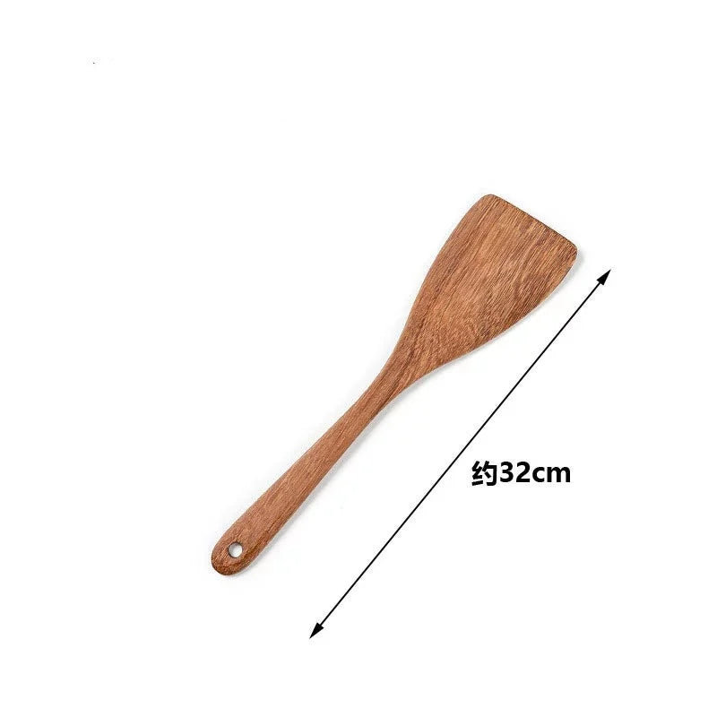 1pc Wooden Spatula Wood Rice Spoon Long Handle Flat Frying Turner Spatula Soup Ladle Cooking Utensil Nonstick Pan Kitchen Tools