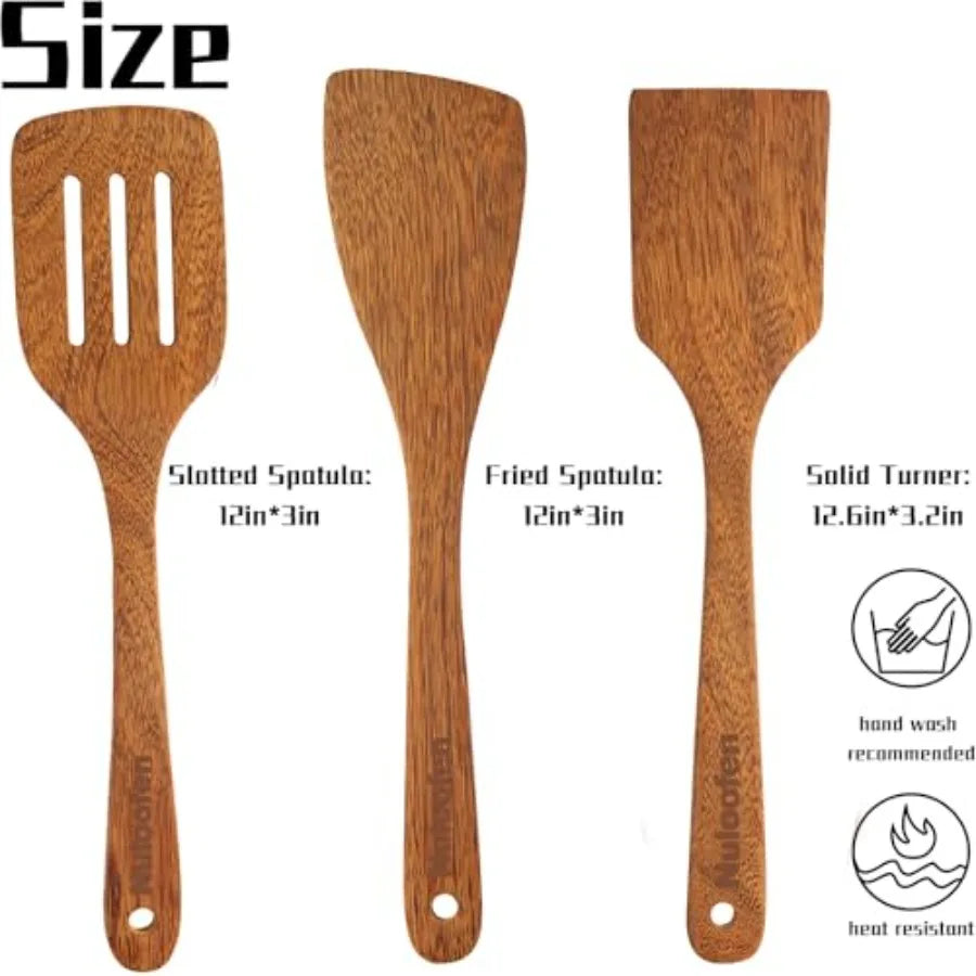 3Pcs Wooden Spatula Set, Kitchen Utensils, Spatula Set for Nonstick Cookware, Fried Spatula Cooking Utensils Kitchen Gadgets, L