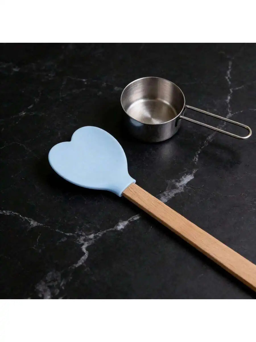 Heart Shaped Wooden Spatula Silicone Head Kitchen Utensil For Mixing Cooking Baking Stirring