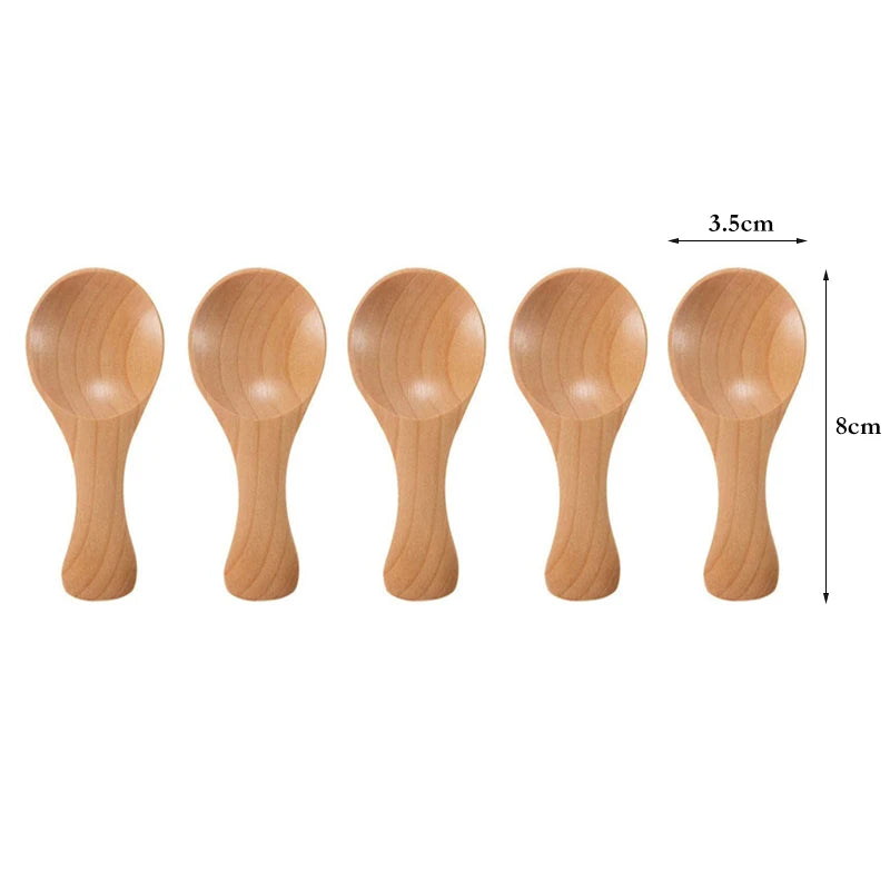 5Pcs Multipurpose Natural Mini Wooden Spice Spoons, Smooth Wood Scoops for Tea Sugar Salt Powder Condiment Jar Kitchen Utensils