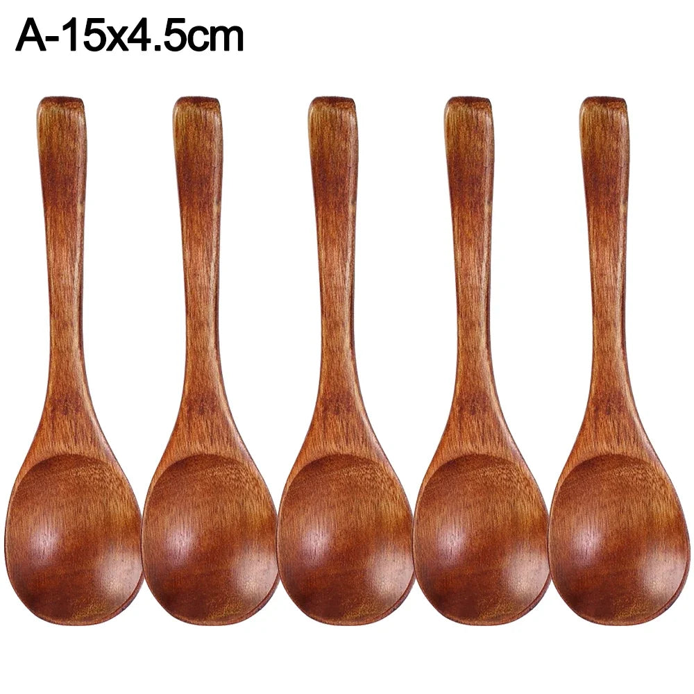 10/1Pcs Wooden Spoon Long Hand Soup Scoops Kitchen Spice Coffee Honey Stir Spoons Ellipse Ladle Sets Stirrer Teaspoons Tableware