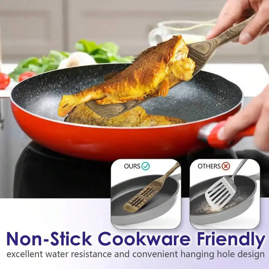 Kitchen Utensils Set Wooden, Pakkawood Cooking Spoon Set Slotted Spatula Cookware Wooden Turner Utensil Tools Spaghetti Spoon Fi