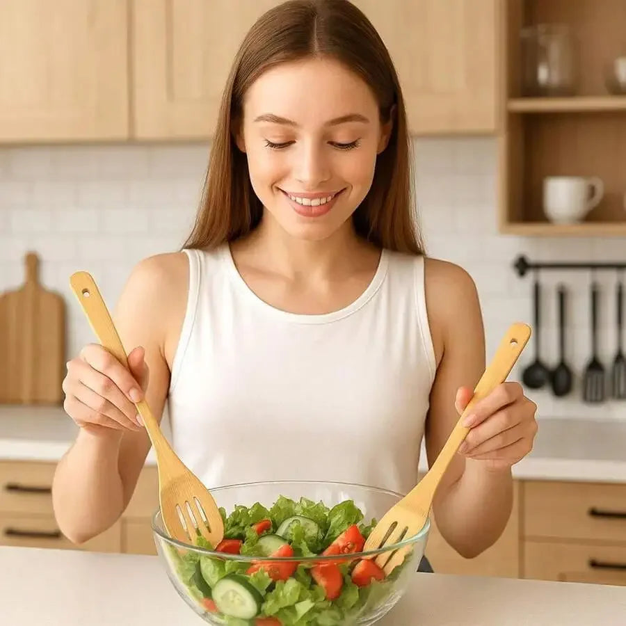 6-Piece Bamboo Cooking Utensil Set Wooden Spoons Spatulas Kitchen Tools