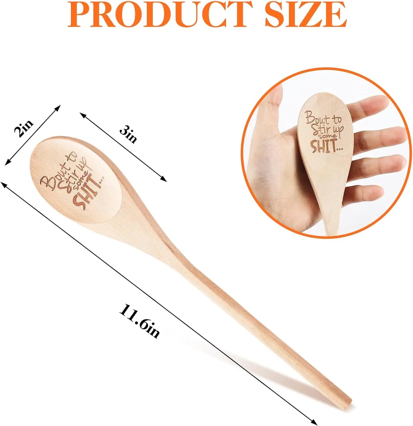 Funny Wooden Spoons Christmas Gift Large Funny Spoon Laser Engraved Gifts Personalized Home Kitchen Long Handle Spoons for Cooking Tools Wooden Non-Stick Surface Spoon