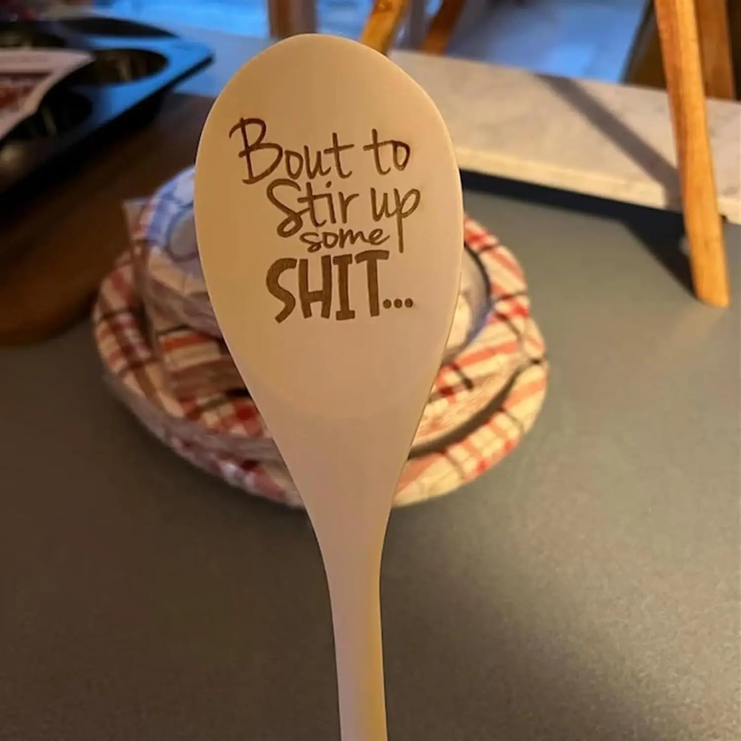 Funny Wooden Spoons Christmas Gift Large Funny Spoon Laser Engraved Gifts Personalized Home Kitchen Long Handle Spoons for Cooking Tools Wooden Non-Stick Surface Spoon