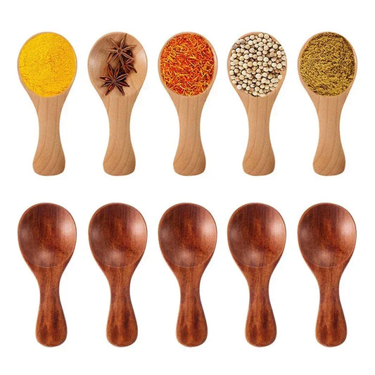 5Pcs Multipurpose Natural Mini Wooden Spice Spoons, Smooth Wood Scoops for Tea Sugar Salt Powder Condiment Jar Kitchen Utensils