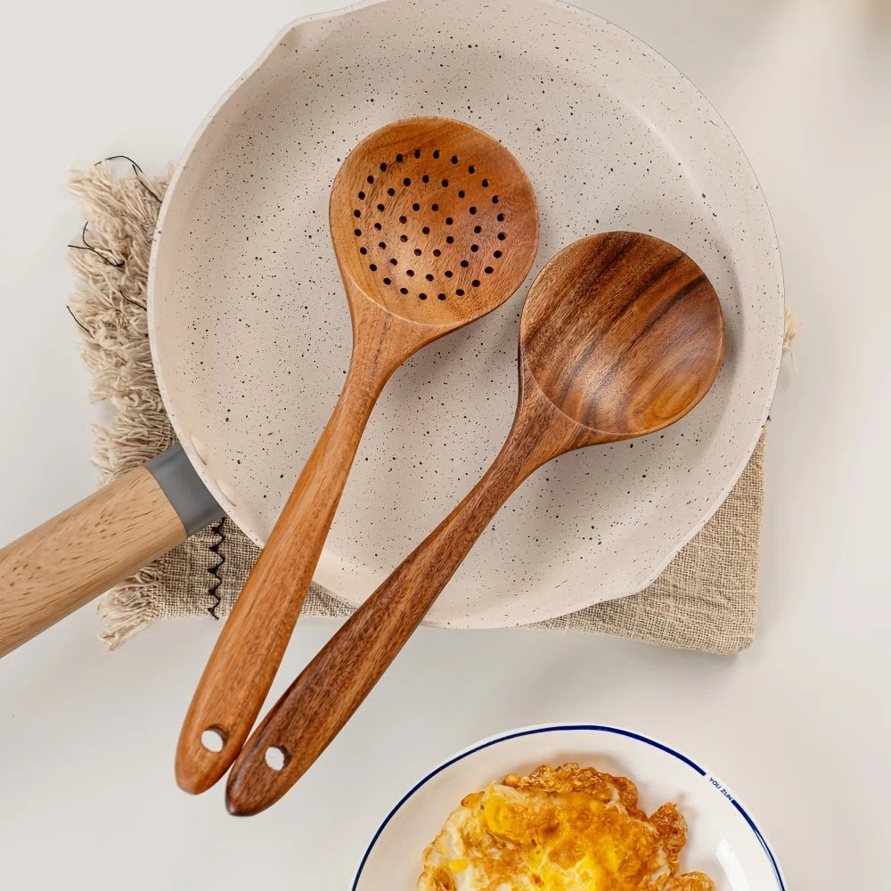 Wooden Kitchen Utensil Set 5-Piece, Non-Toxic Wood Cooking Tools for Non-Stick Pans, Heat & Corrosion Resistant Spoon Spatula – For Women Men Home Chef gift