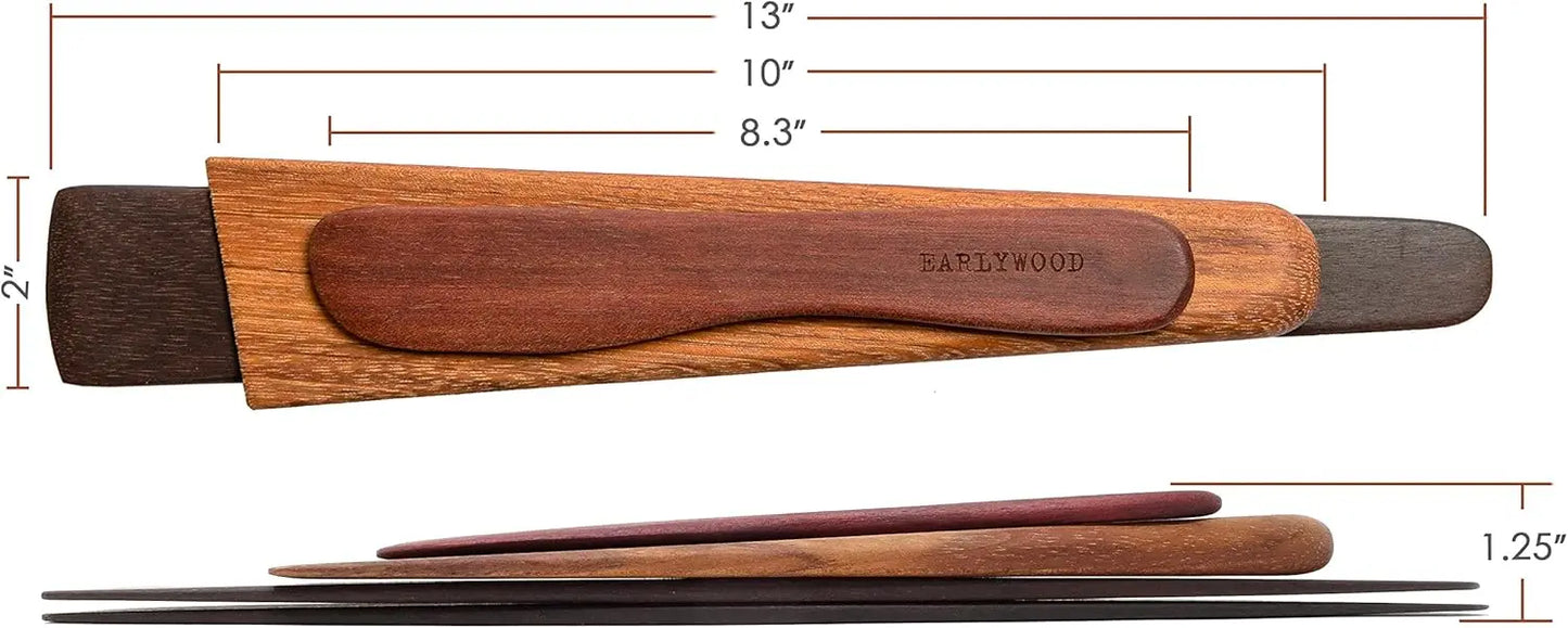 Wooden Kitchen Utensil Set 4-Piece Handcrafted Thin Spatulas Cast Iron Scraper & Butter Spreader Made in USA