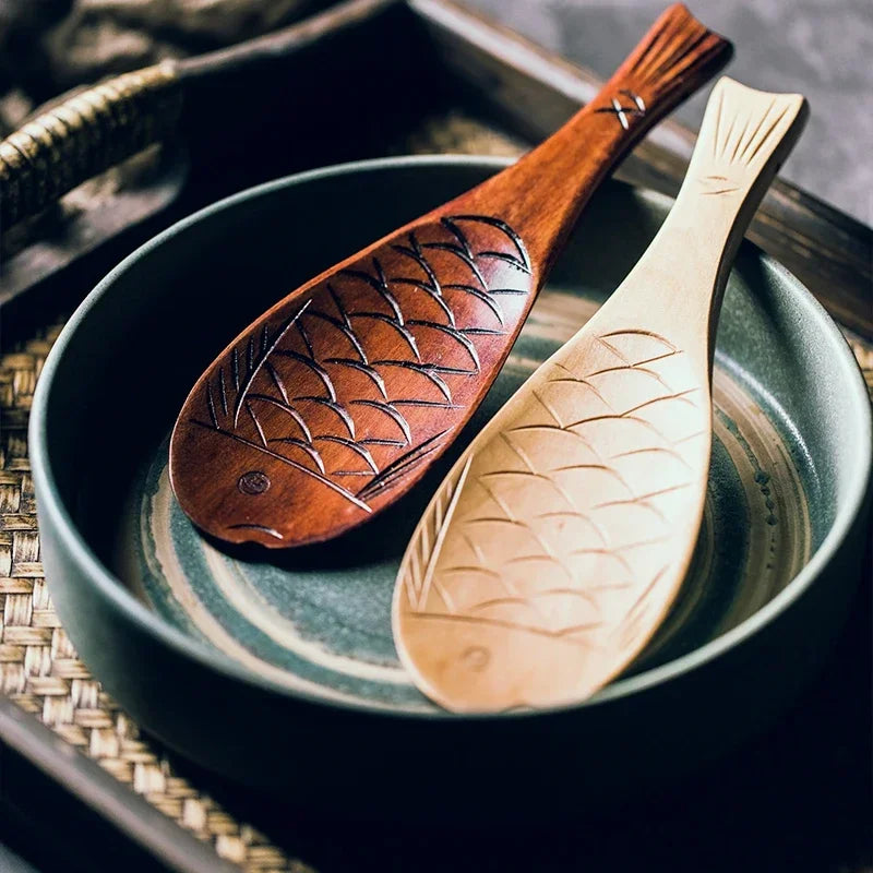 Fish shaped rice spoon Creative Japanese and Korean rice spatula household kitchen tableware wooden spoon
