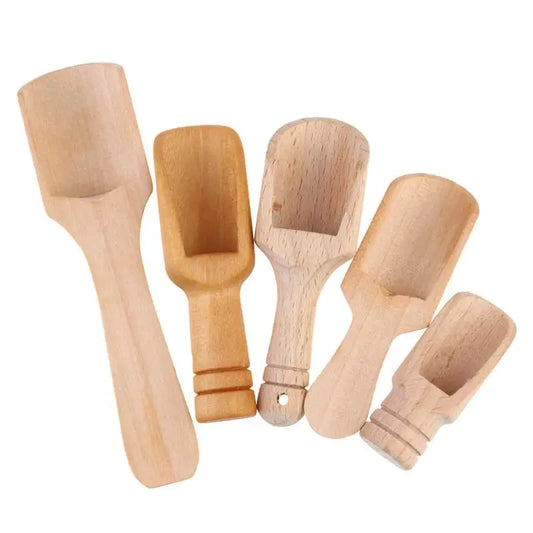 5pcs Mini Salt Shovels Wooden Handle Coffee Scoop Small Spice Spoons For Sugar Tea Spoon Milk Coffee Scoops Kitchen Gadgets