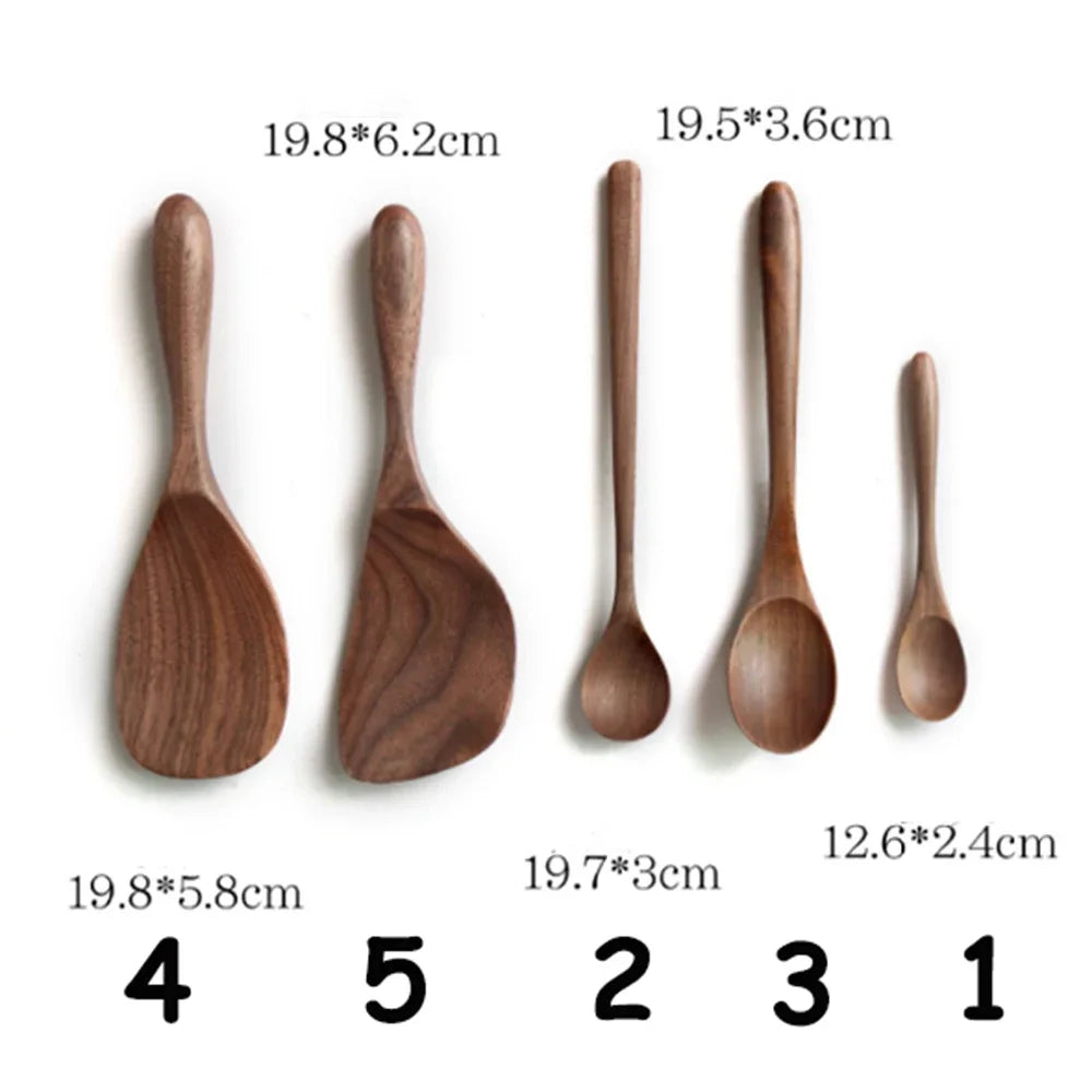 Japanese Style Black Walnut Wooden Dessert Spoon Tableware Coffee Honey Spoons Stir Long Scoop Soup Rice Spoon Kitchen Supplies