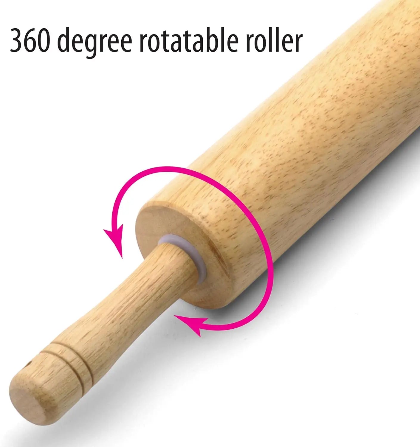 Classic Wood Rolling Pin, 18-Inch Hardwood Dough Roller for Baking Pizza, Pies, Pastry and Cookies, Ergonomic Handles, Kitchen E