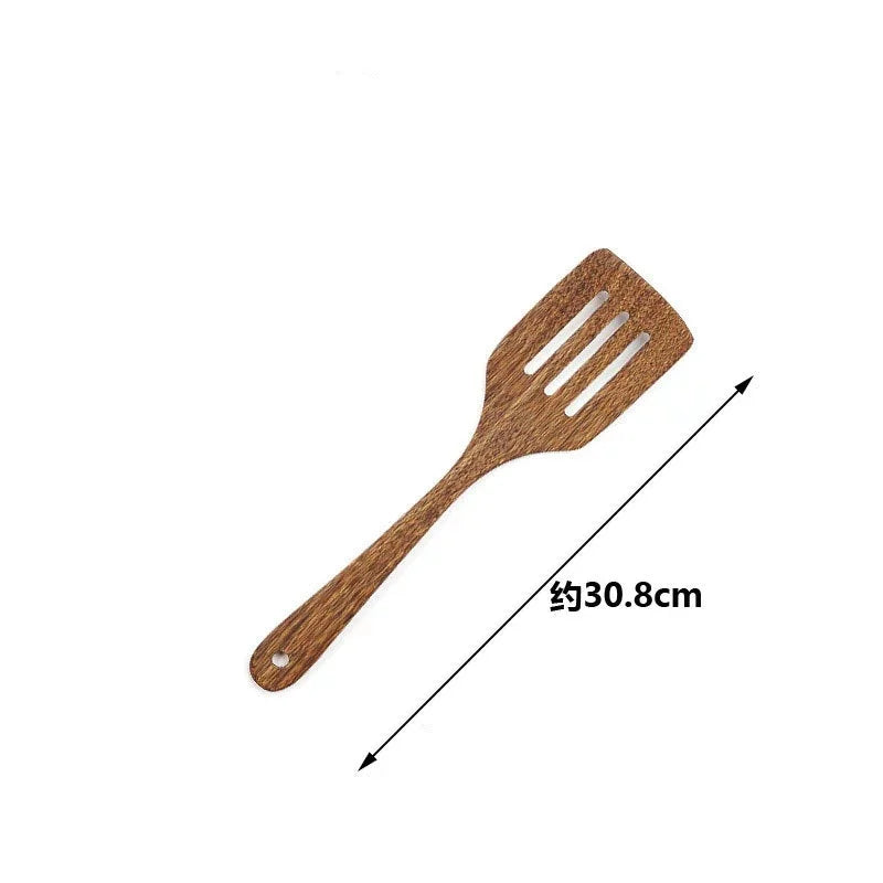 1pc Wooden Spatula Wood Rice Spoon Long Handle Flat Frying Turner Spatula Soup Ladle Cooking Utensil Nonstick Pan Kitchen Tools
