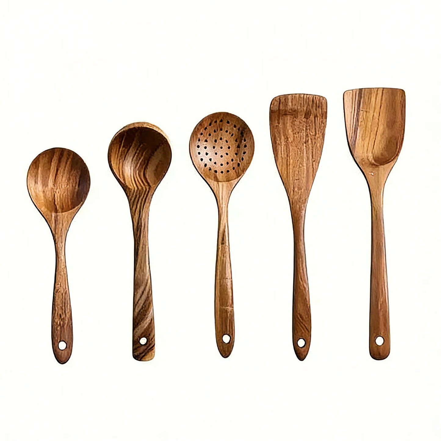 5pcs Wooden Cooking Utensil Set, Non-Scratch Spatulas/Spoons/Ladle, Kitchen Cookware Tools