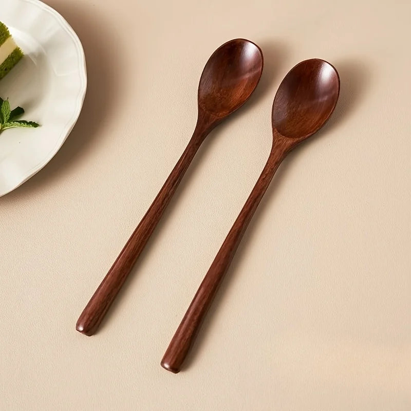 One multi-functional long handle wooden spoon, wooden spoon soup spoon Dim sum spoon coffee spoon mixing spoon, Japanese kitchen appliance, suitable for serving, cooking and baking in kitchens, restaurants, camping and picnic