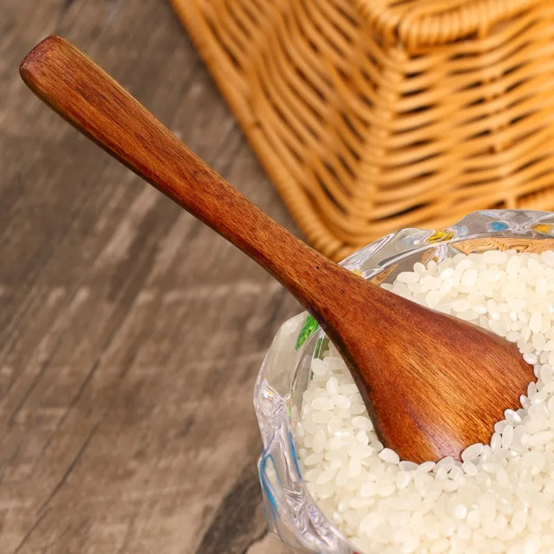 10/1Pcs Wooden Spoon Long Hand Soup Scoops Kitchen Spice Coffee Honey Stir Spoons Ellipse Ladle Sets Stirrer Teaspoons Tableware