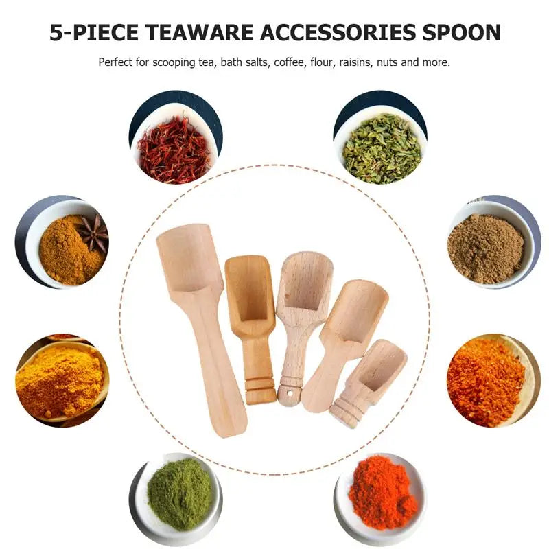 5pcs Mini Salt Shovels Wooden Handle Coffee Scoop Small Spice Spoons For Sugar Tea Spoon Milk Coffee Scoops Kitchen Gadgets