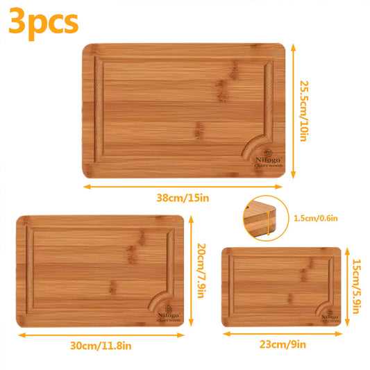 5 Pack Bamboo Cutting Boards with Juice Groove, Multipurpose Natural Wooden Kitchen Chopping Board Set for Meat Vegetables Fruit, Pre-Oiled Durable Serving Tray