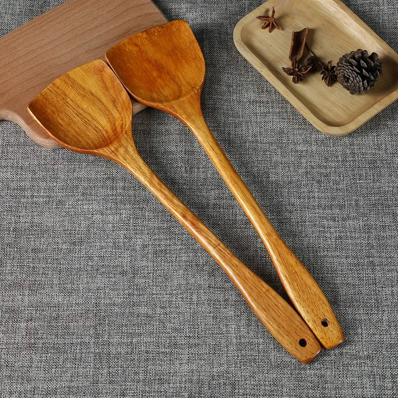 Bamboo and Wood Shovel Chinese Kitchen Spatula 39cm Non Stick Pan Long Handle Wooden Shovel Kitchen Cooking Tools Spatula
