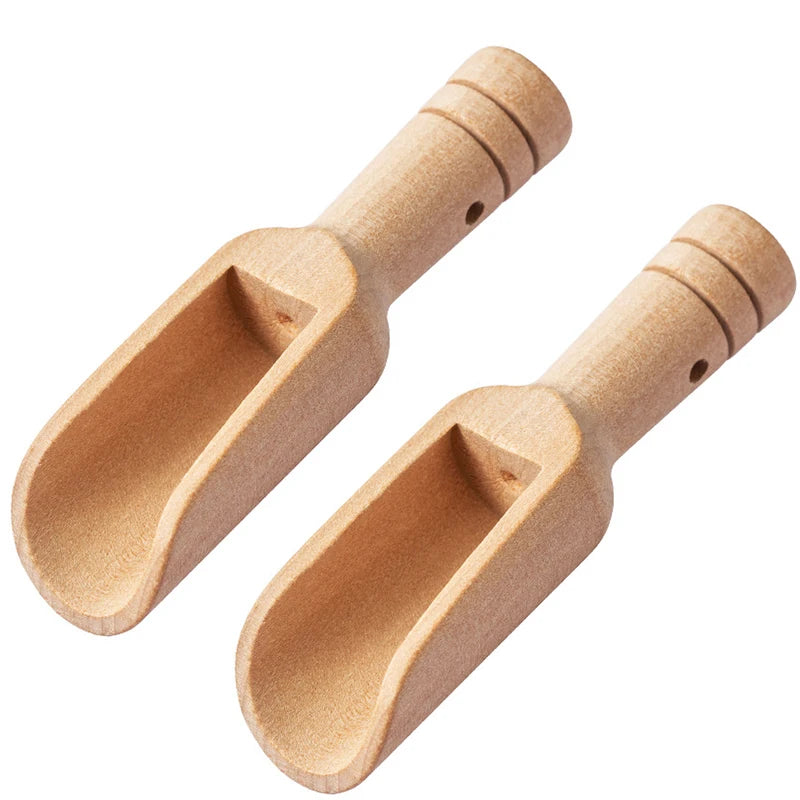 2Pcs Mini Wooden Spoons Small Bath Salt Scoop Natural Beech Wood Scoop Small Spice Spoons For Sugar Scrubs Cereal JT557