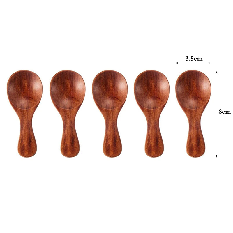 5Pcs Multipurpose Natural Mini Wooden Spice Spoons, Smooth Wood Scoops for Tea Sugar Salt Powder Condiment Jar Kitchen Utensils