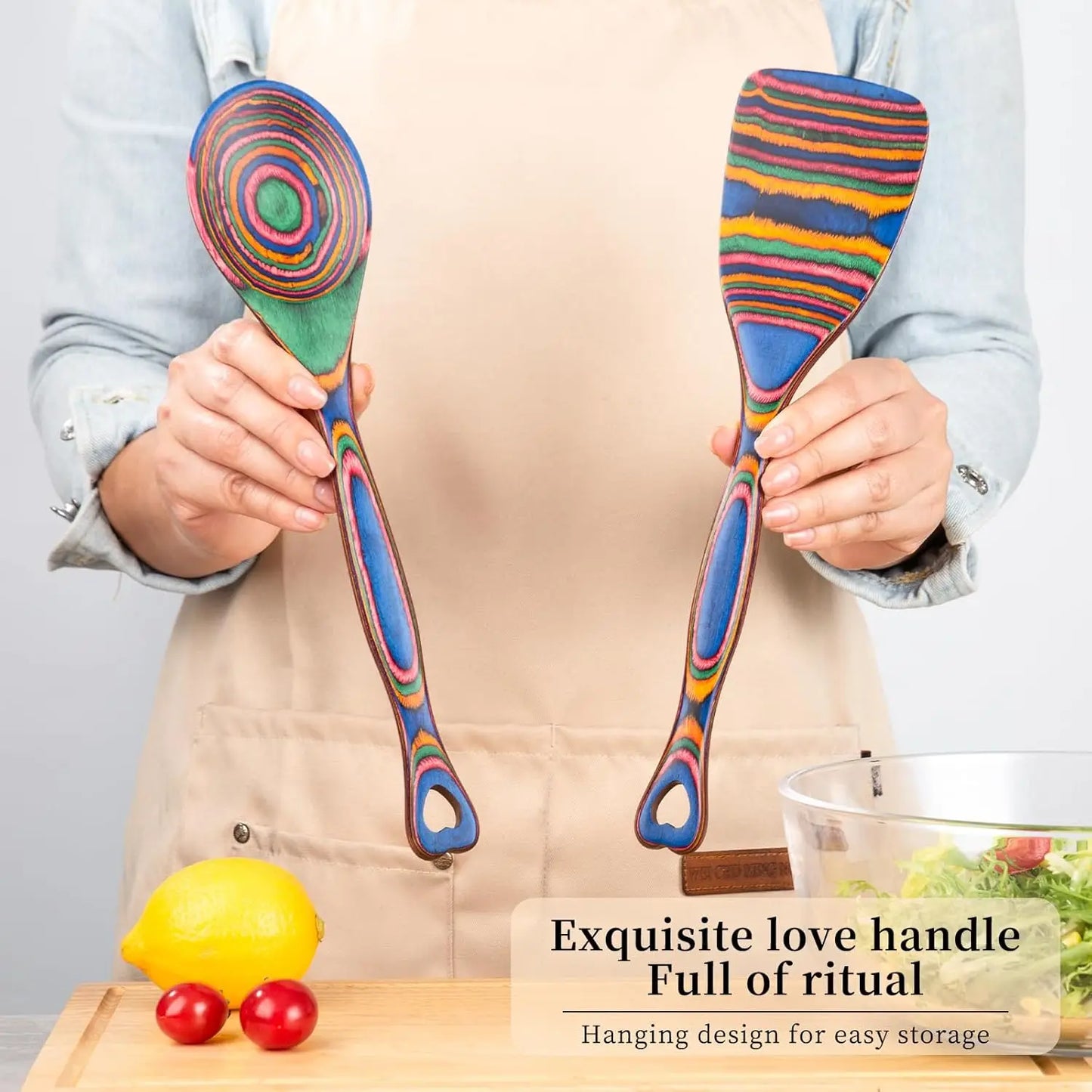 Pakkawood 7-Piece Wooden Cooking Utensils Set, Non-Stick Safe Spoons for Kitchen, Heat-Resistant & Durable