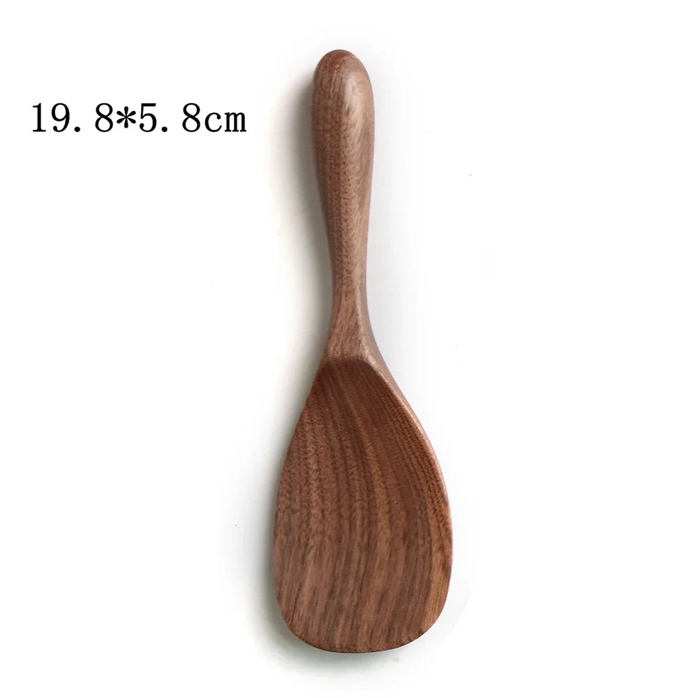 Japanese Style Black Walnut Wooden Dessert Spoon Tableware Coffee Honey Spoons Stir Long Scoop Soup Rice Spoon Kitchen Supplies