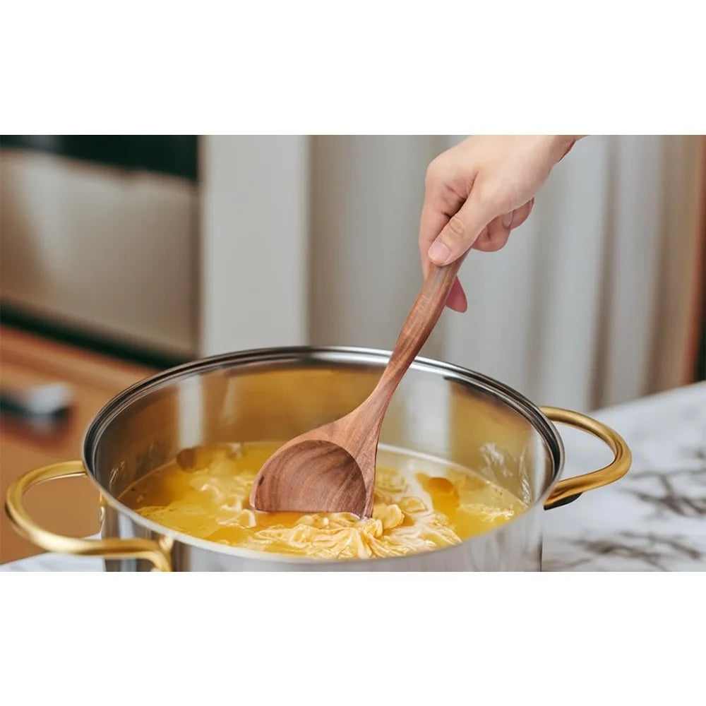 Wooden Ladle Spoon Set, 3 Size Teak Large Soup Ladel Wood Spoons for Cooking Serving Spoon Ladles Wooden Cooking Spoon Long Handle Mixing Spoon Ladle