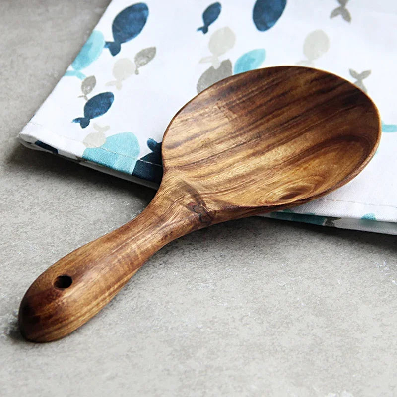 Teak Wood Rice Spoon Rice Paddle Scoop Wooden Kitchen Spoon Ladle Tablespoon Big Serving Spoon Wooden Kitchen Utensils Tableware