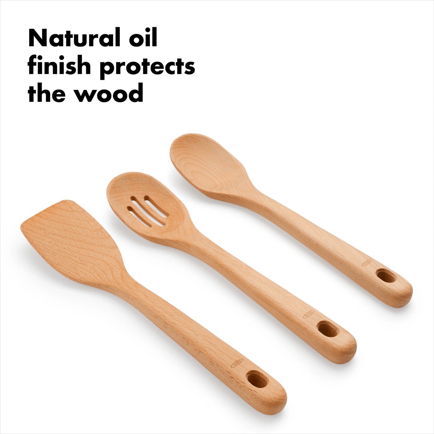 Wooden Cooking Utensil Set with Three Pieces Beachwood Finish