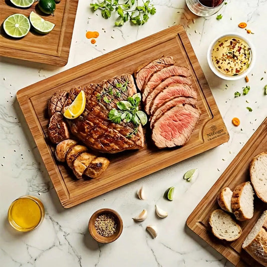 3-5 Pack Bamboo Cutting Boards with Juice Groove, Multipurpose Thick Wooden Kitchen Chopping Board Set for Meat Vegetables Fruit, Heavy Duty Natural Bamboo Serving Tray with Handle Cutouts