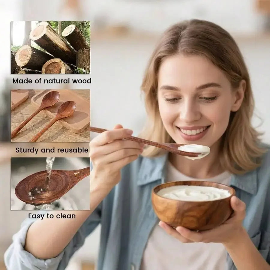 Long Handle Wooden Spoon Set For Soup Stirring Sauce Coffee Daily Use 6 Pieces