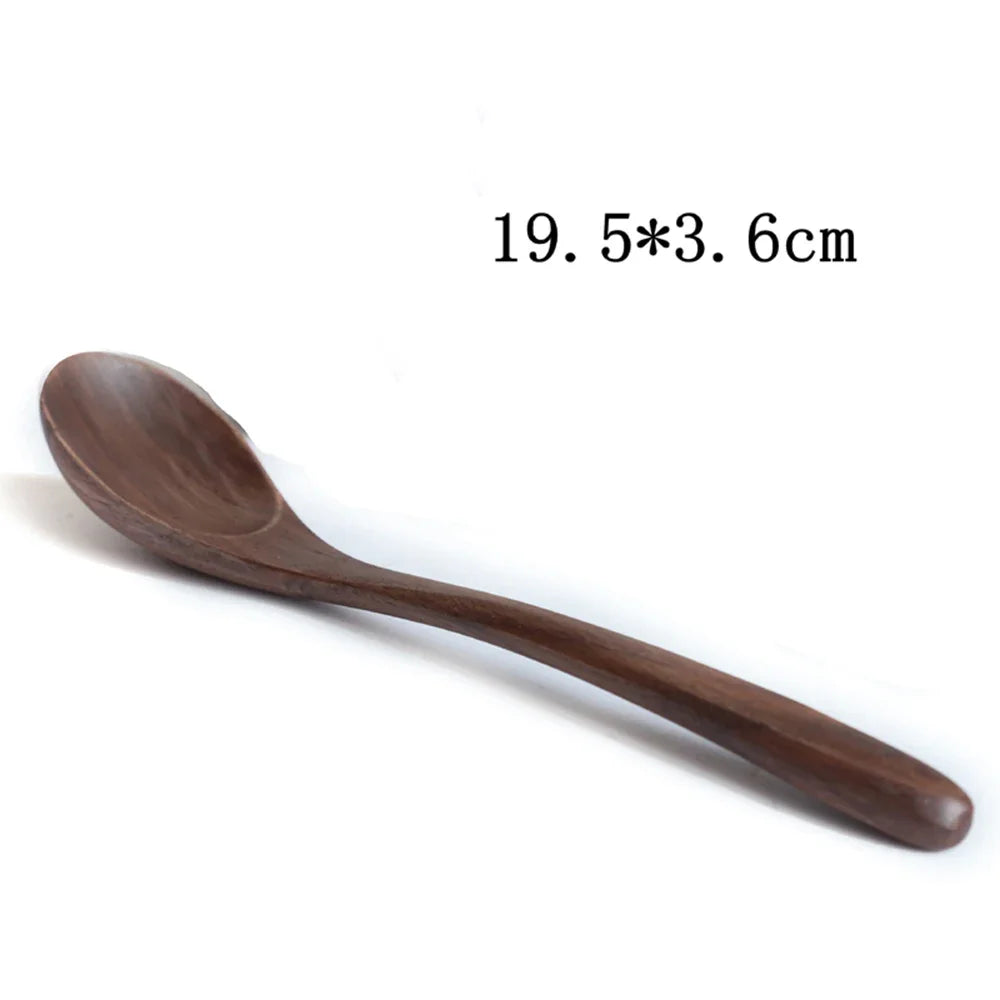 Japanese Style Black Walnut Wooden Dessert Spoon Tableware Coffee Honey Spoons Stir Long Scoop Soup Rice Spoon Kitchen Supplies