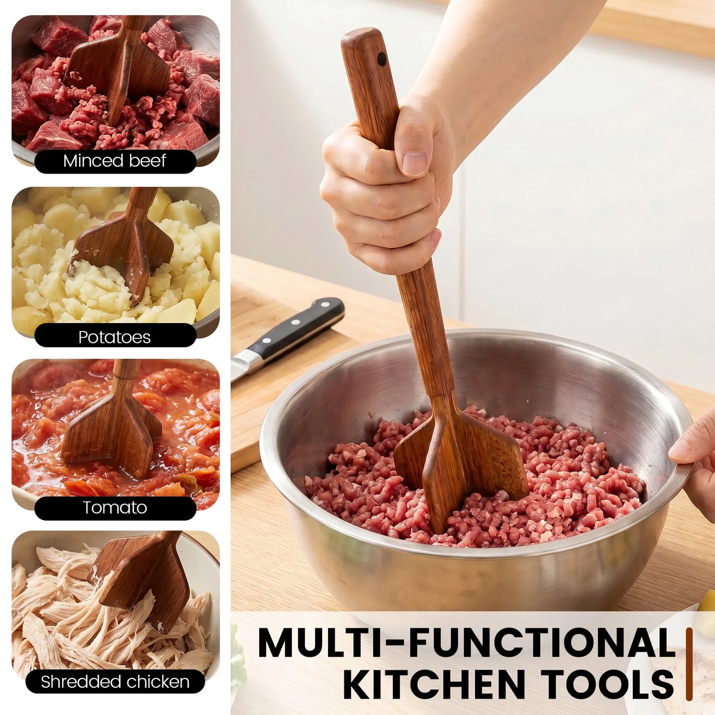 Kitchen Meat Chopper Ground Beef Masher Utensil Heat Resistant Non-Stick Hamburger Choppe Potato Masher Tool Kitchen Gadgets