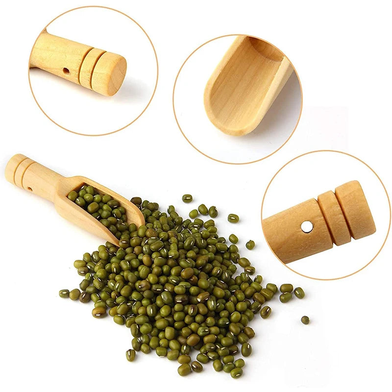 2Pcs Mini Wooden Spoons Small Bath Salt Scoop Natural Beech Wood Scoop Small Spice Spoons For Sugar Scrubs Cereal JT557