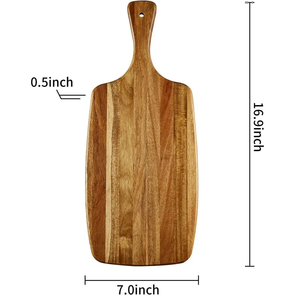 17x7 Inch Wooden Cutting and Cheese Board with Handle - Decorative Serving Platter for Kitchen and Charcuterie