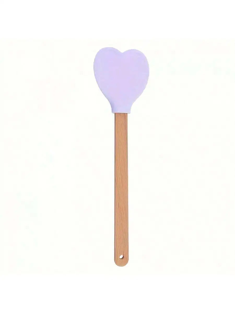 Heart Shaped Wooden Spatula Silicone Head Kitchen Utensil For Mixing Cooking Baking Stirring