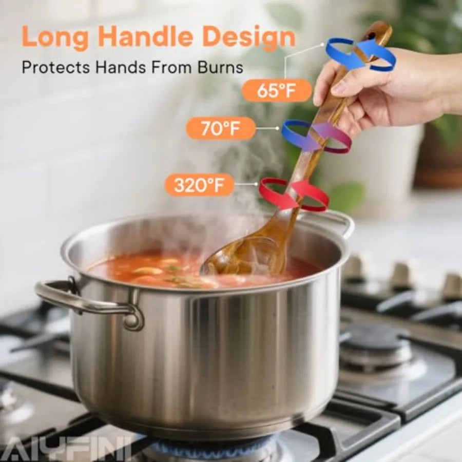 Non-Toxic Wooden Kitchen Utensils Set 15.4" Long Handle Wood Spatula for Cooking Egg Flipper Fish Turner Spatula for Non Stick