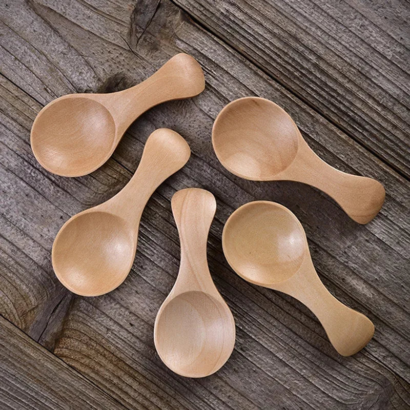 5Pcs Multipurpose Natural Mini Wooden Spice Spoons, Smooth Wood Scoops for Tea Sugar Salt Powder Condiment Jar Kitchen Utensils