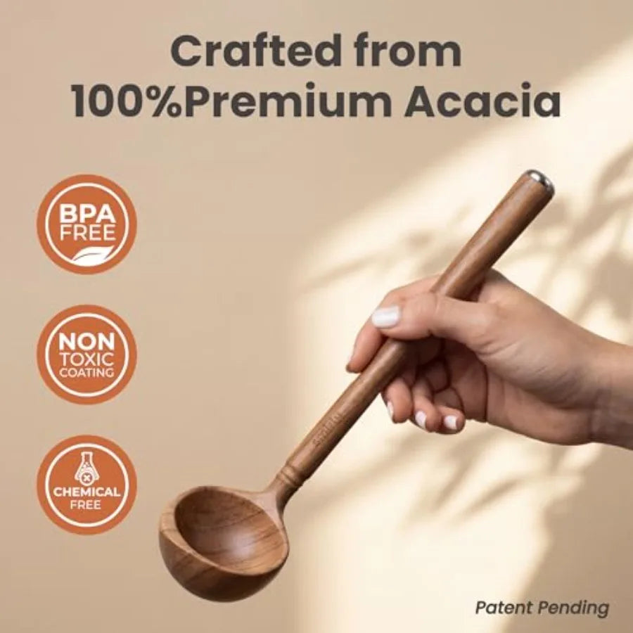 Wooden Spoons for Cooking - 12-Piece Premium Wood Utensil Set with Ceramic Holder and Spoon Rest, Non-Scratch Cooking Utensils