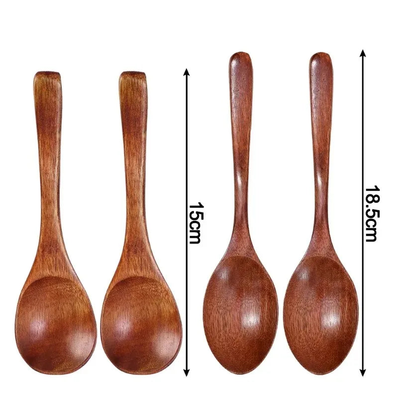 10/1Pcs Wooden Spoon Long Hand Soup Scoops Kitchen Spice Coffee Honey Stir Spoons Ellipse Ladle Sets Stirrer Teaspoons Tableware