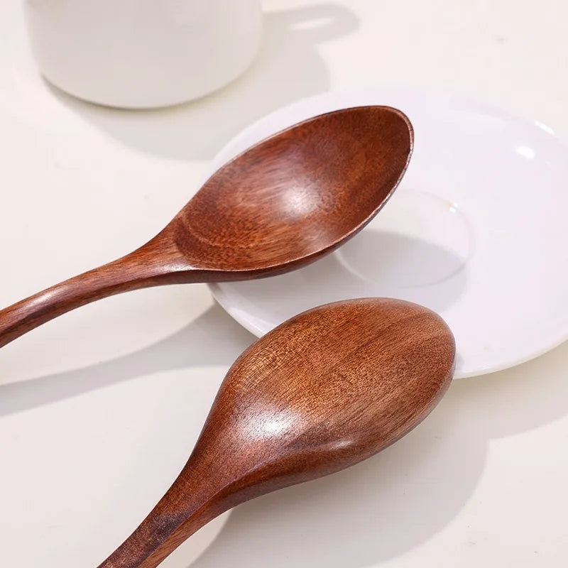 10/1Pcs Wooden Spoon Long Hand Soup Scoops Kitchen Spice Coffee Honey Stir Spoons Ellipse Ladle Sets Stirrer Teaspoons Tableware