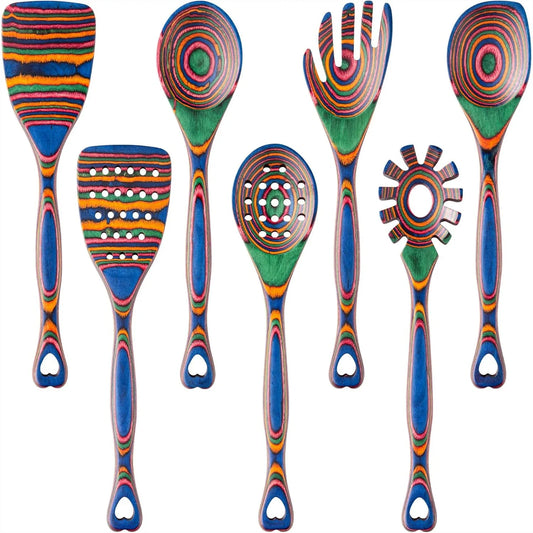 Pakkawood 7-Piece Wooden Cooking Utensils Set, Non-Stick Safe Spoons for Kitchen, Heat-Resistant & Durable