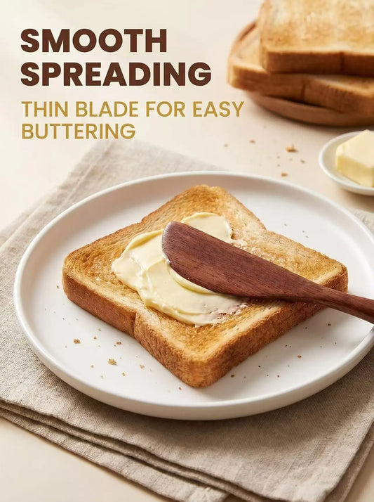 1Pcs Premium Natural Wooden Butter Knife, Smooth Edge Multipurpose Spreader for Cheese, Jam & Peanut Butter, Kitchen Utensil for Bread, Toast, Desserts & Sandwiches