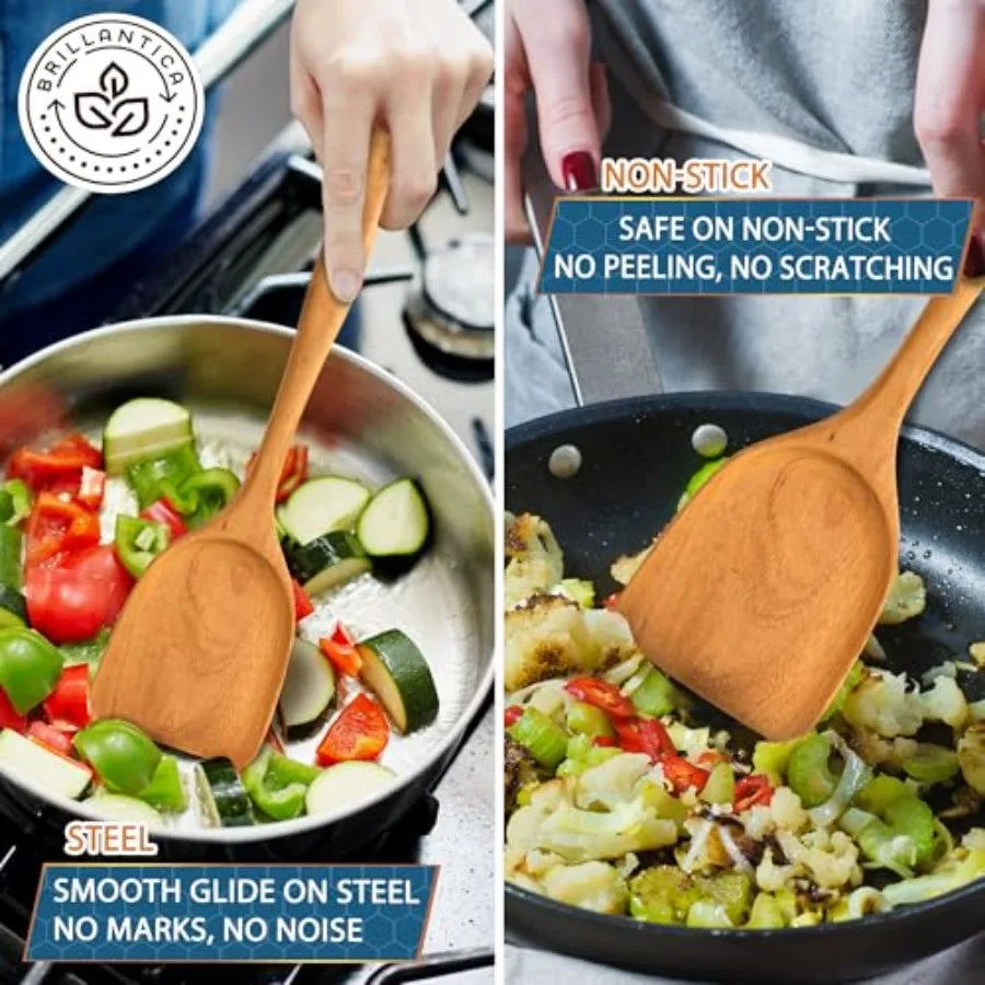 Complete -Piece Wooden Kitchen Utensil Set with Holder and Stainless Steel Measuring Spoons - Non-Toxic Wood Spatulas for Cooki