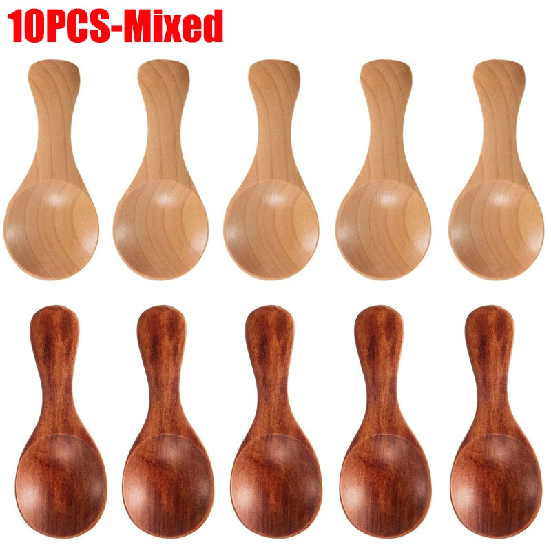 1-10PCS Mini Natural Wooden Spoons Scoop Tea Honey Coffee Condiment Salt Sugar Spoon Cooking Tools Household Kitchen Gadgets