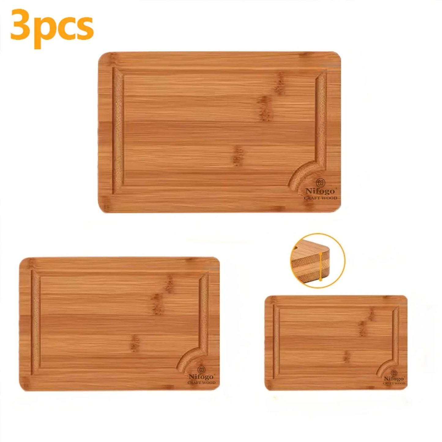 3/5 Pack Bamboo Cutting Boards Set with Juice Groove, Natural Solid Bamboo Kitchen Chopping Boards for Meat Vegetables Fruit, Three Size Heavy Duty Wooden Cooking Prep Boards