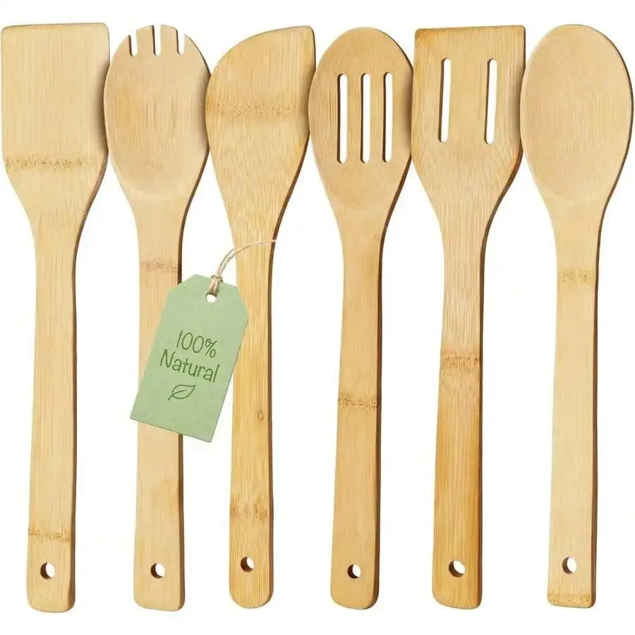 6-Piece Bamboo Cooking Utensil Set Wooden Spoons Spatulas Kitchen Tools
