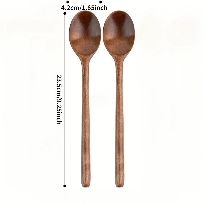 One multi-functional long handle wooden spoon, wooden spoon soup spoon Dim sum spoon coffee spoon mixing spoon, Japanese kitchen appliance, suitable for serving, cooking and baking in kitchens, restaurants, camping and picnic